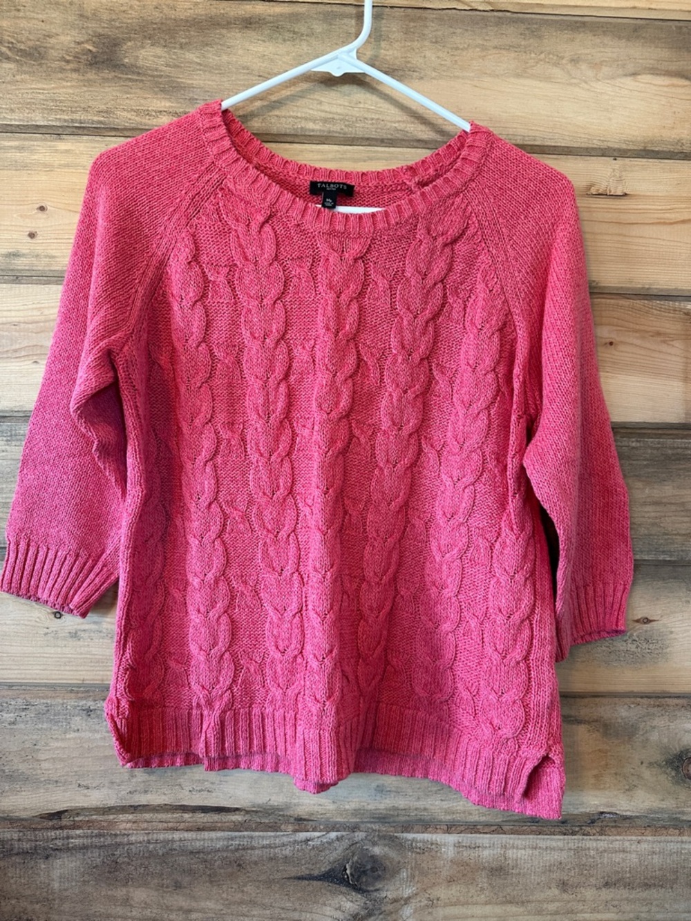 Talbots Coral-Pink Cable Crewneck Sweater